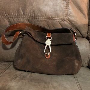 Dooney & Bourke Suede Logo Lock.  Dark Brown
